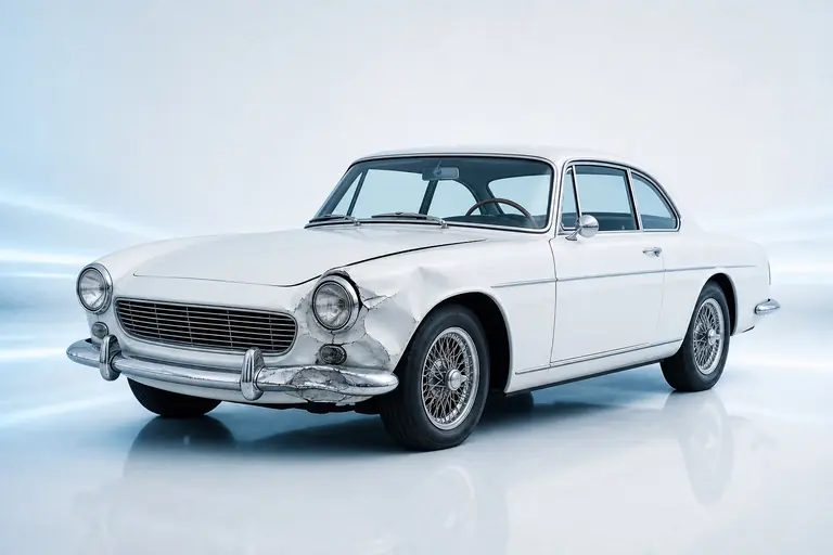 Weißer Oldtimer im einheitlichen weiß-bläulichen Bildstil Weißer Oldtimer im einheitlichen weiß-bläulichen Bildstil